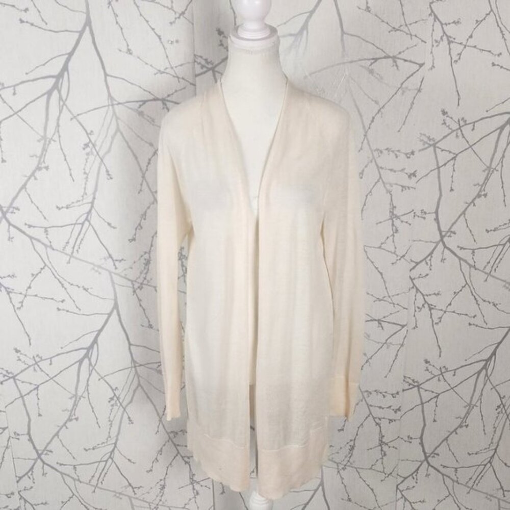 LOFT Ivory 55% Ramie Blend Open Front Lightweight Cardigan